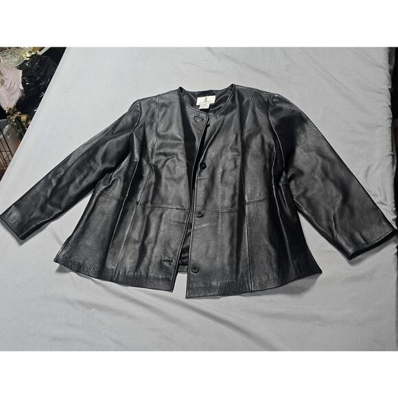 JL Studio Leather Jacket Womens 20W Button Front Plus Size Classic Blazer Coat - Picture 1 of 15